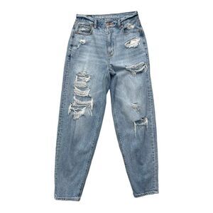 American Eagle Jeans Women's 00 Blue‎ Distressed Relaxed Fit Rustic Mom Jeans